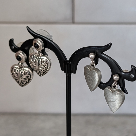 Silver Tone Tiny Heart Post Drop Earrings Set - Picture 10 of 12